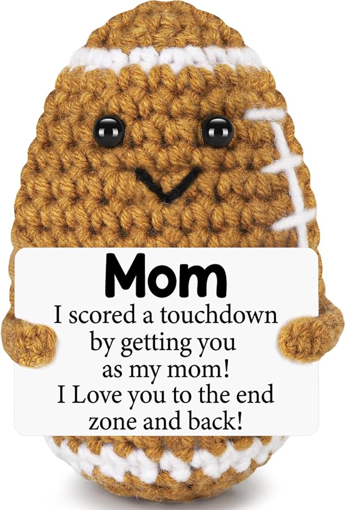 Mini Funny Gifts for Mom from Daughter Son, Mothers Day Birthday Gift for Mom, Cute Emotional Small Present Crochet Football Doll or Mommy Mother in Law Bonus Step Mothers