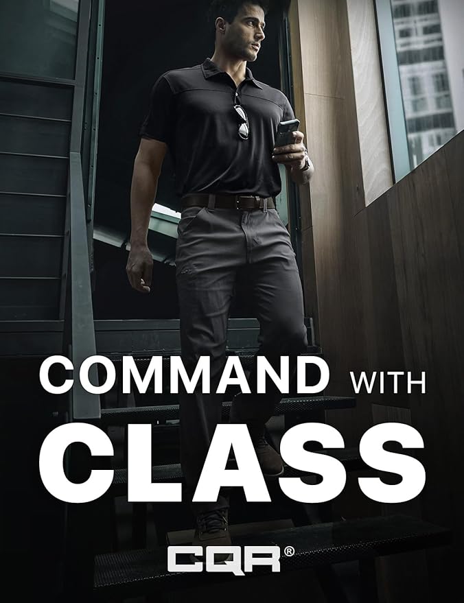 CQR Men's Polo Shirts, Tactical Short Sleeve Golf Performance Shirts, Lightweight Dry Fit UPF 50+ Pique