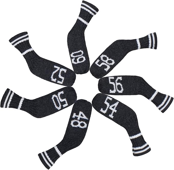 Scott Edward 1/7/10 Pcs Knitted Golf Club Head Covers for Irons Wedge Cuteness and Basically Socks Shape Washable Golf Club Head Protector on Classic Stripes Style，Double Sided Customization
