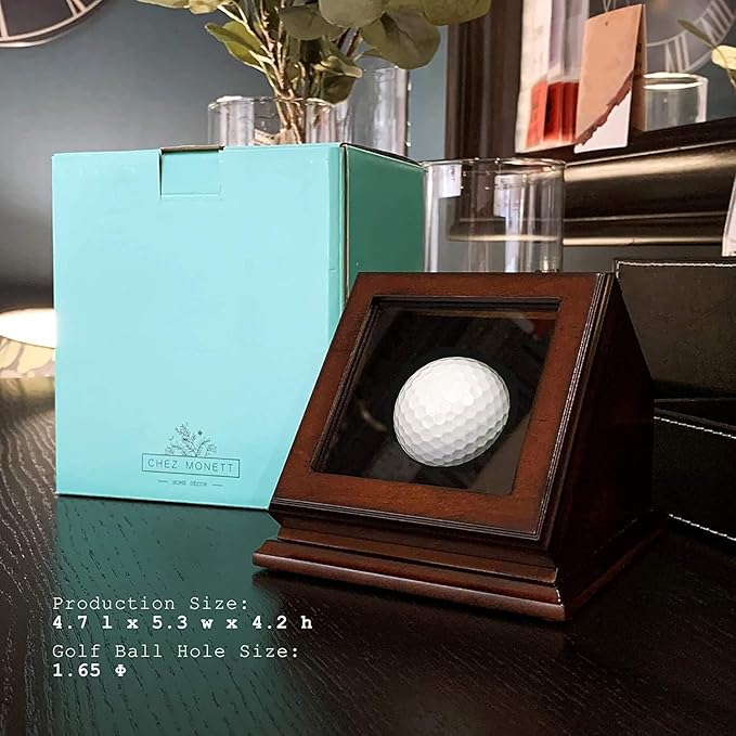 Hole-in-One Golf Ball Display Case -Custom Brass Plaque Engraving-Durable Wood & Glass Design