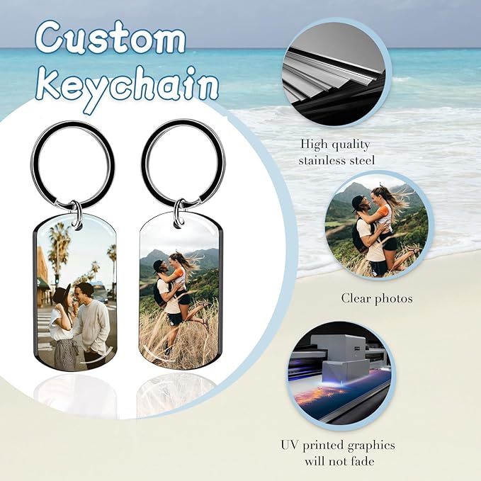 Personalized Custom Keychain with Picture - Double Sided Engraving Photo Text Customized Key Chains for Men Boyfriend