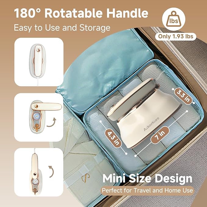 Steamer For Clothes, Steamer ＆ Iron 2 In 1,Portable Handheld travel Steam,1200W 15s Heat Up for Travel Size,Wrinkle Remover,200ml Tank,3 Modes for dress shirts for home travel,Beige, 120V