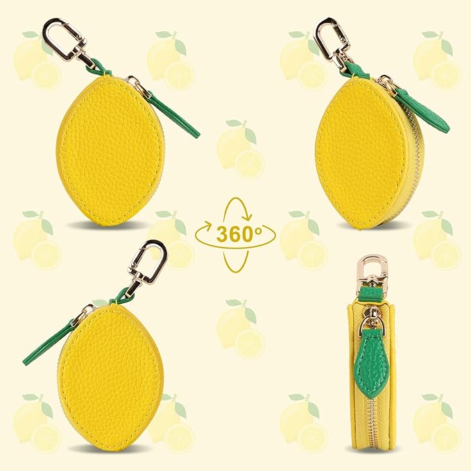 XSUIOY Orange Fruit Coin Purse Keychain Bag Charm, Mini Leather Coin Purse & Pouch Airtag Holder Keychain, Kawaii Bag Charms for Handbag, Tote, Keys, Airtag, Gifts for Girls & Women