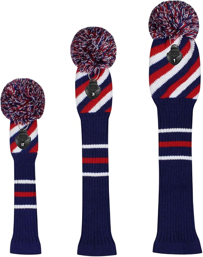 Scott Edward Golf Headcovers for Woods Set of 3 Fits Well Driver(460cc) Fairway Wood and Hybrid(UT) The Perfect Change for Golf Bag Classic Striped Style