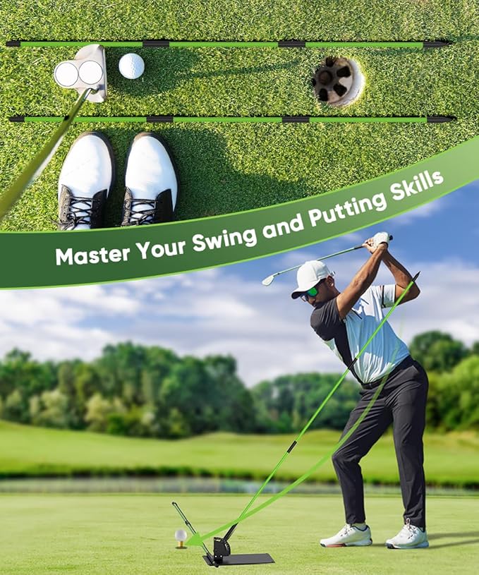 Jsikan Pro Golf Alignment Sticks System with Holder Angle Plate, Golf Trainer Aid Teaching Equipment for Aiming, Putting, Swing, Essentials Golf Gifts Accessories for Men and Women