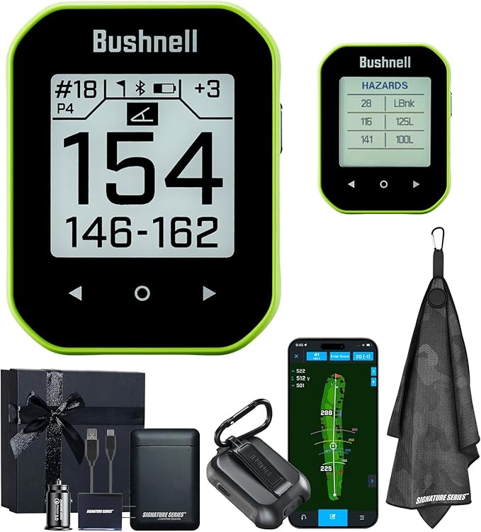 Bushnell Golf Phantom 3 Slope GPS Handlheld (Green) | 38,000+ Courses, Slope Compensation, Hazard Info, Distance Calculator, Scorekeeping, Magnet Mount, Touchscreen | Signature Series Gift Bundle
