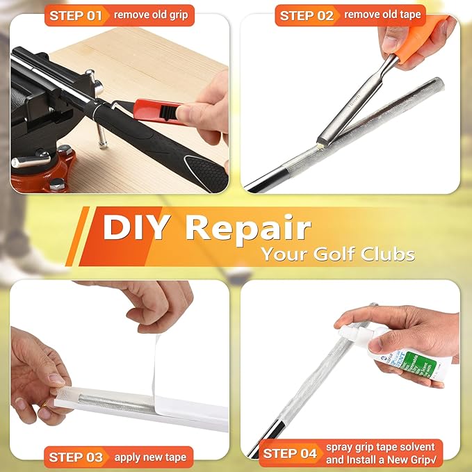 2-in-1 Golf Grip Kit for Regripping Golf Clubs, Portable Golf Club Regripping Kit with Golf Grip Solvent, Quick Adjustment Table Vise Rubber Clamp for Golf Grip Removal Tool
