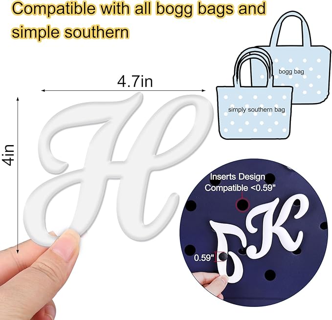 Mity rain Letter Charms for Bogg Bag，Alphabet Lettering Accessories Charms Compatible with Bogg Bag Original All Models, Insert Decorative Letter for Handbag Beach Tote Bag H