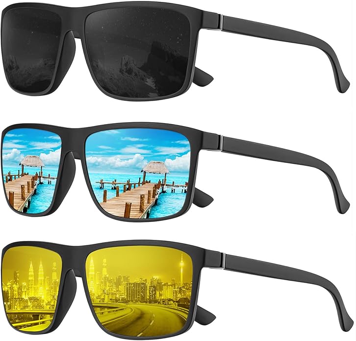 KALIYADI Polarized Sunglasses for Men and Women, Mens Sun Glasses with UV Protection for Driving Fishing Golf (3 Packs)