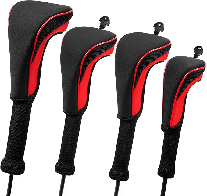 Golf Head Covers, 4pcs Golf Club Covers for Driver Fairway and Hybrid, Nylon Golf Club Head Covers for Men Women with Interchangeable Tags