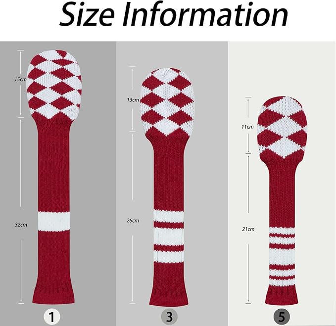LeFeng 3Pcs Golf Club Covers, Knitted Golf Club Covers for 460cc Driver Fairway Woods and Hybrid