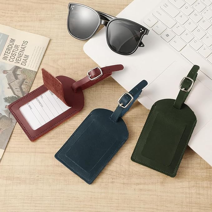 Ringsun Genuine Leather Luggage Tag for Suitcases ID Tags Bag Tags for Luggage (4 Pack, Red)