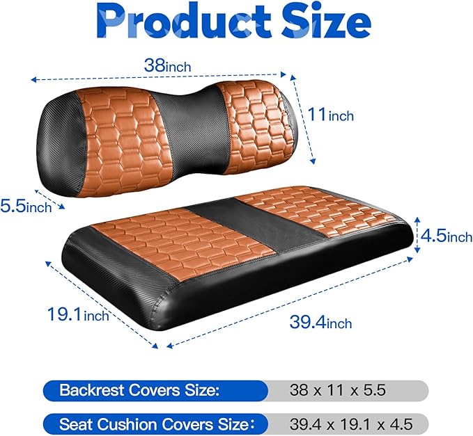 NOKINS Golf Cart Seat Covers, Fit for Club Car DS 2000.5-Up OEM Standard Front Seat Cushion, Club Car DS Accessories Vinyl Seat Covers, No Nails Required (Carbon Fiber Dark Brown&Black)