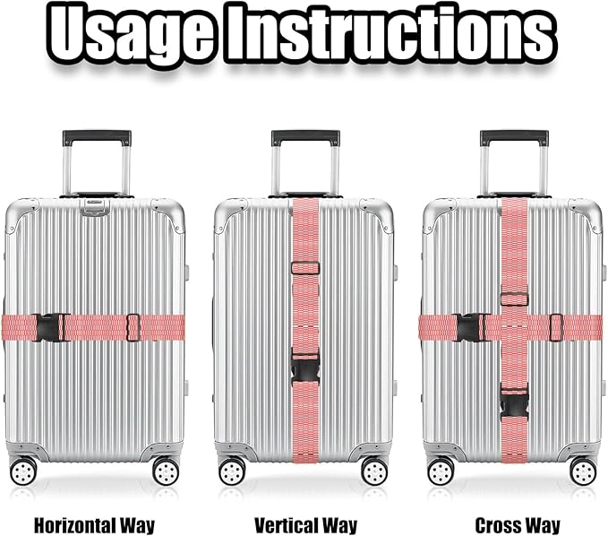 Nuxovilar Luggage Straps of 2 Set Red White Checkered Pattern, 1.96x90.5 inches - Luggage Straps for Suitcases, Suitable for Road Trips, Business Travel, Daily Commute