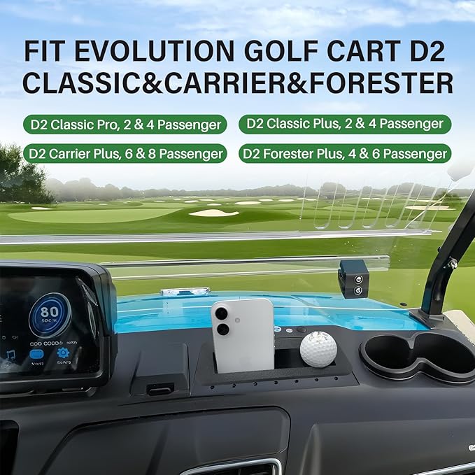 Golf Cart Phone Holder & Storage Tray for Evolution D2 Classic, Carrier & Forester, Large Capacity Storage Basket with Drain Hole, Evolution Golf Cart Accessories, Black