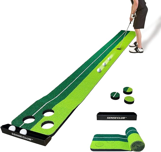 Indoor Putting Green Game, Foldable Putting Mat Golf Game Set, Golf Gifts for Men - 1x8 Ft