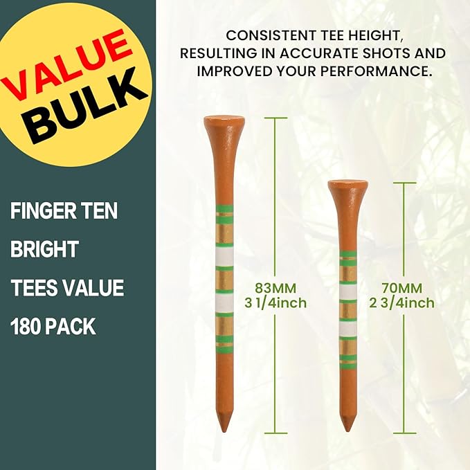 Premium Bamboo Wood Golf Tees Unique Box Design 18-Pack Per Box Value 18/72/180 Pack, Wooden Tees in 2 3/4" 3 1/4" Durable for Golfers, USA Flag Design Pro Tee Choice