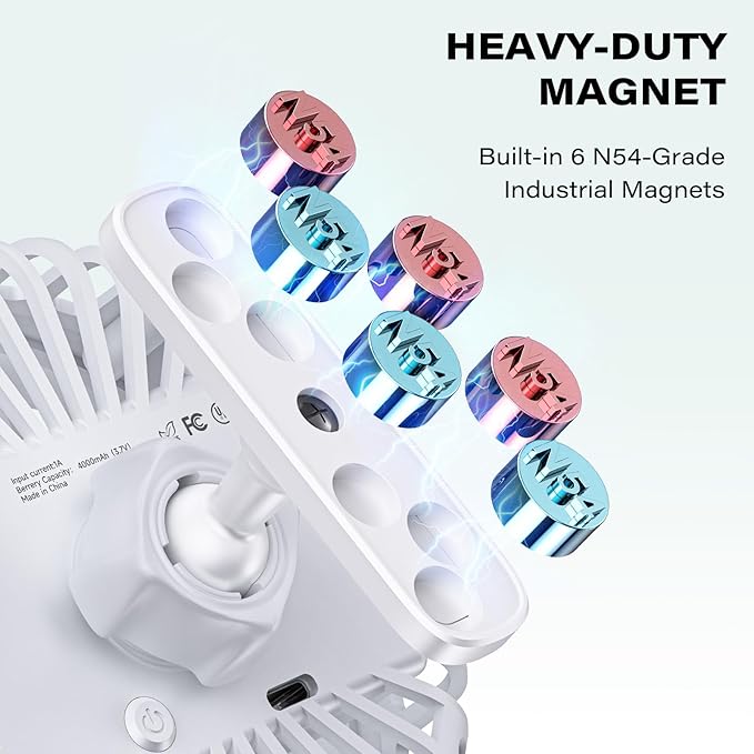 A2C Golf Cart Fan Rechargeable Magnetic Base Battery Operated Portable Fan 3 Speeds 4000 RPM Strong Airflow Compatible with Yamaha, EZGO, Club Car - 360° Rotatable Golf Cart & Cruise Ship Accessories