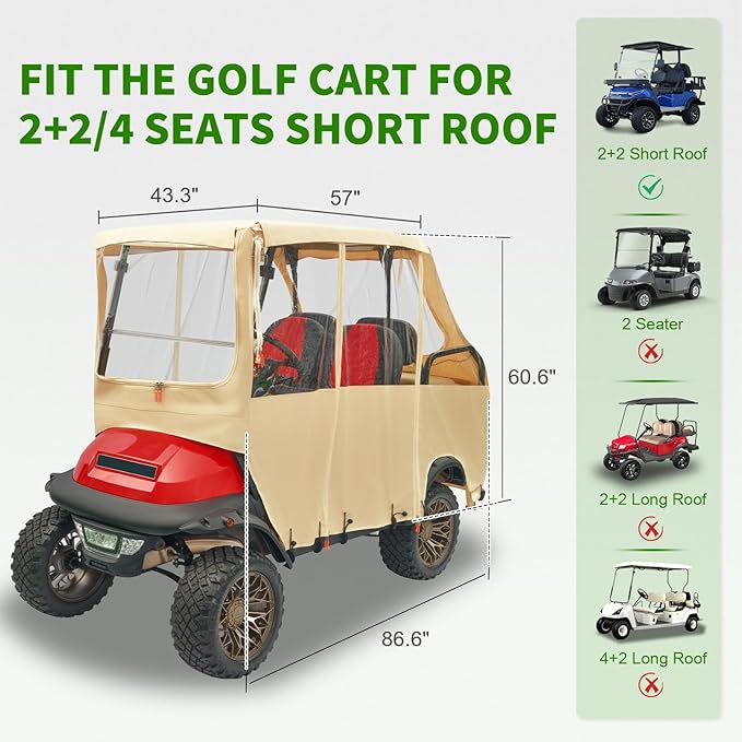 Tecoom Golf Cart Enclosure 2/4/6 Passenger, Golf Rain Cover 600D Waterproof Snowproof, Door Zippers, Clear Windows and Windproof Hooks, Universal Fit for EZGO, Yamaha, Club Car