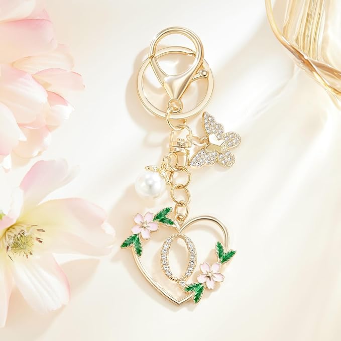 Gold Heart Initial Letter Keychain for Women Key chain Keyring for Purse Handbags Backpack Charm