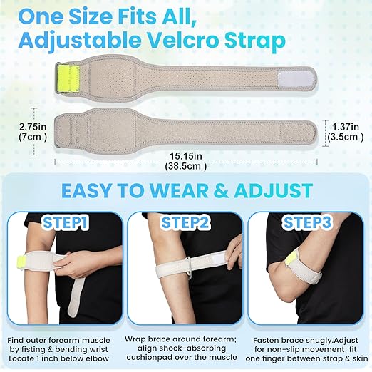 Tennis Elbow Brace, Adjustable Strap with Compression Pad for Forearm Tendon Pain Relief, Tendonitis, Tennis & Golfer’s Elbow, Fits Weightlifting, Golf, Tennis, Men & Women, 1 Pack