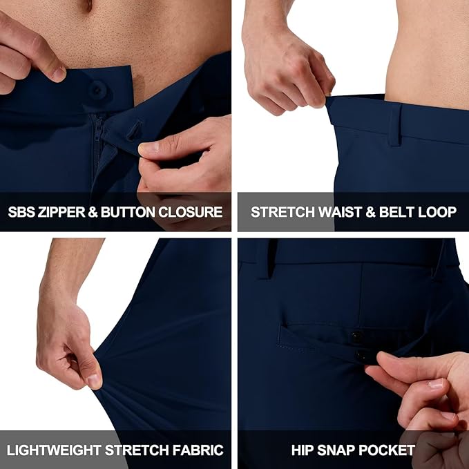 QPNGRP Men's Golf Pants 30"/32"/34" Inseam Lightweight Stretch Work Dress Pants
