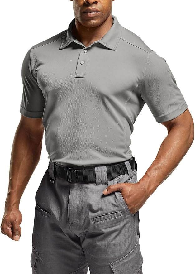 CQR Men's Polo Shirts, Tactical Short Sleeve Golf Performance Shirts, Lightweight Dry Fit UPF 50+ Pique
