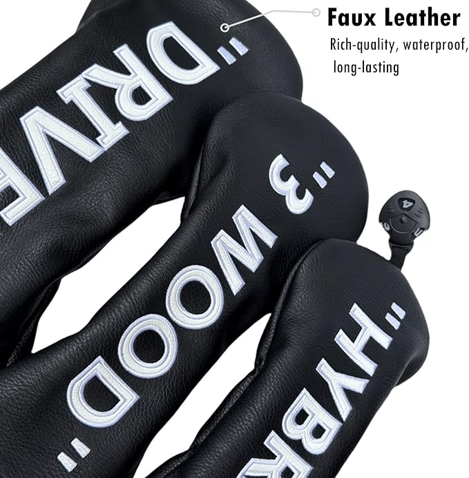 Golf Club Headcover 3 Wood Headcover Black n White Premium PU Leather Driver #3 Fairway Wood Hybrid Wood Head Cover Fits for All Brand