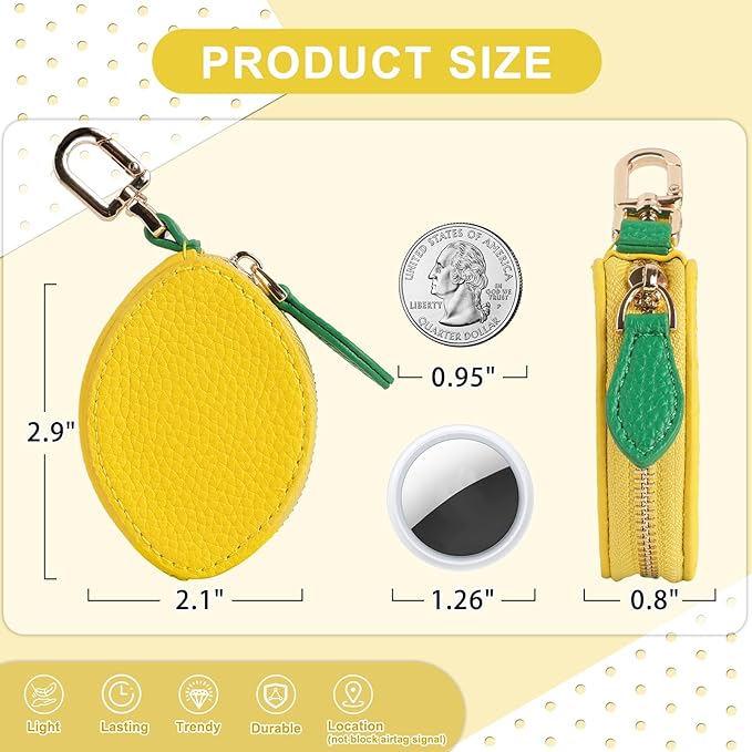 XSUIOY Orange Fruit Coin Purse Keychain Bag Charm, Mini Leather Coin Purse & Pouch Airtag Holder Keychain, Kawaii Bag Charms for Handbag, Tote, Keys, Airtag, Gifts for Girls & Women
