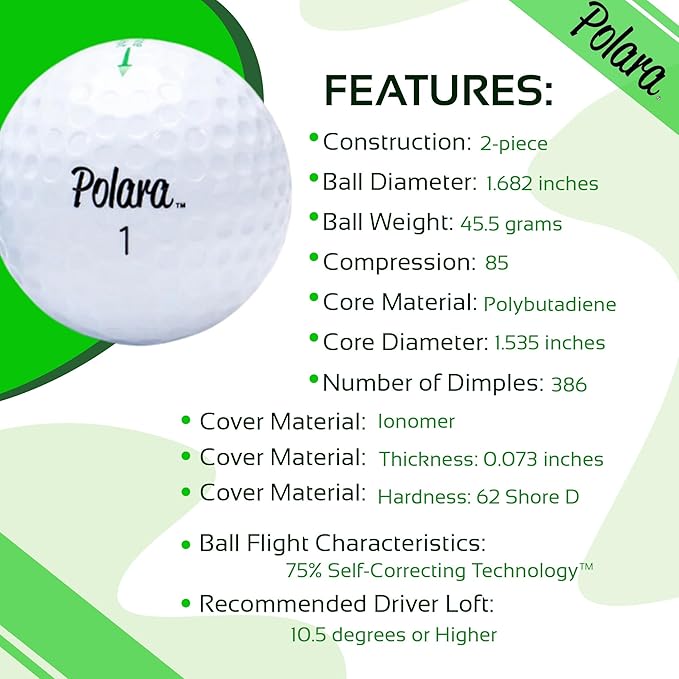 Polara Golf Self-Correcting Golf Balls – Soft Feel, Anti-Slice & Hook Correction, Exceeds USGA Limits, Dimple Pattern, High-Performance Balls for Men & Women