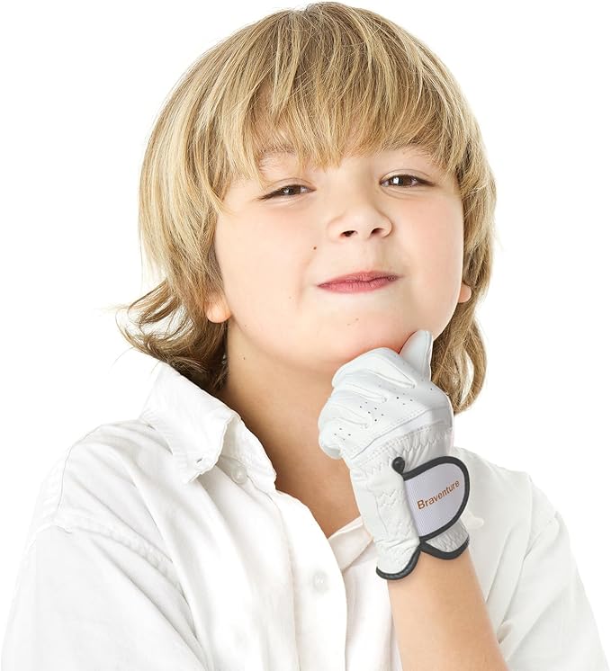 Braventure Breathable Kids Golf Glove: Age 5-13 Youth Leather Golf Glove with Golf Tees, Divot Tool & Gift Box for Boys Girls