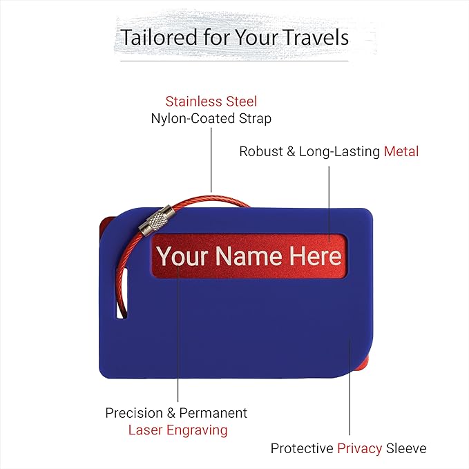 Full Privacy Personalized Metal Luggage Tags for Suitcases - Laser Engraved Aluminum Luggage Tags with Silicone Sleeves Pack of 2 (Privacy-Enhanced Bundle, 2x3.5)