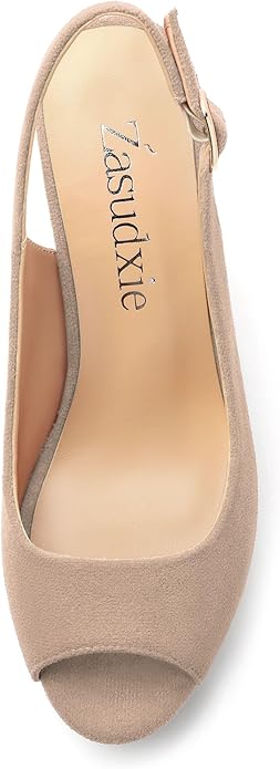 Womens Wedge Platform Sandals Peep Open Toe Slingback Buckle High Heel Dress Shoes Pumps Suede 3.94 Inch