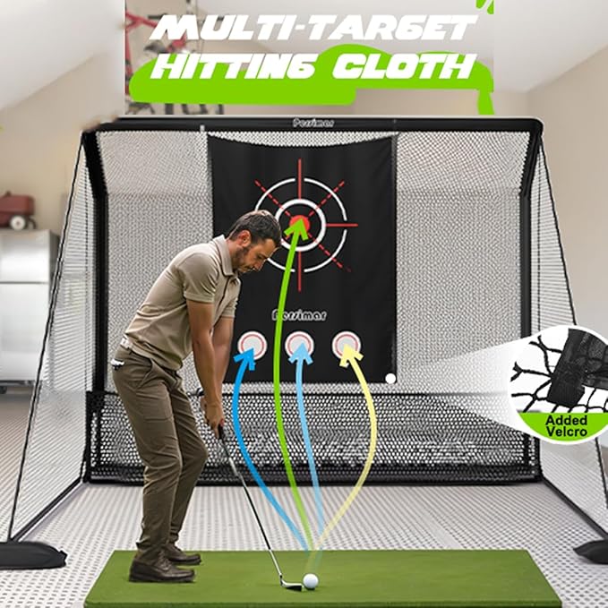 Golf Cage Practice Hitting Net,10x7ft Heavy Steel Frame with 2 Net Side Barriers,for Backyard Driving Chipping Swing Training, Home Range for Indoor& Outdoor.