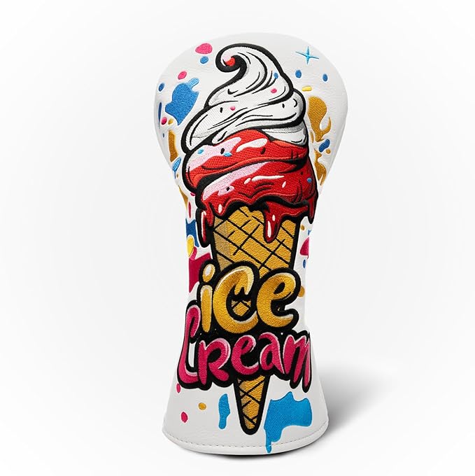 Golf Club Head Covers, Ice Cream Golf Headcovers for Drivers, Fairway Woods, Hybrids, Mallet Blade Putter Cover, Funny Golf Club Covers with Premium PU Leather and Advanced Embroidery for Most Brands