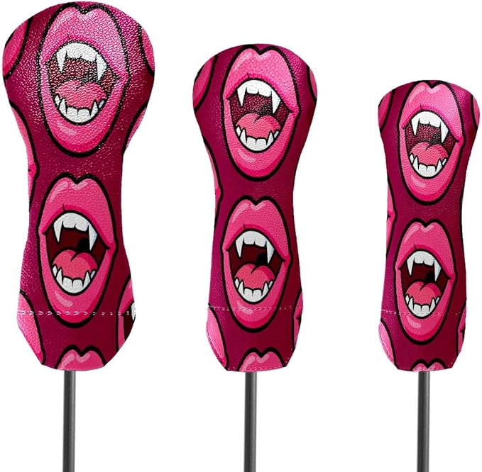 3 Pack PU Leather Golf Club Head Covers - Driver, Fairway Wood & Hybrid, Funny Golf Accessories, Ideal Golf Gift Colorful Line Seashell