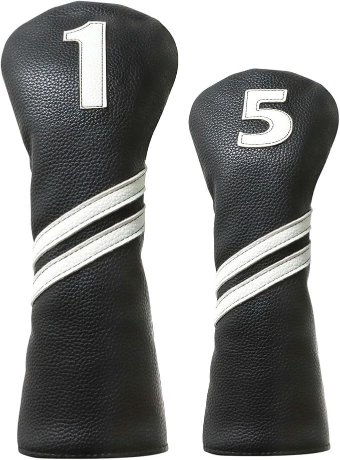 Golf Head Covers for Driver and 5 Wood - PU Leather Golf Headcovers Fits Standard 460cc Driver and Fairway Woods Head Golf Club