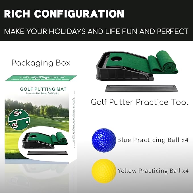 Golf Putting Mat Indoor - 86.61x11.81in Golf Practice Mat with Ball Return, Portable Indoor Putting Green for Home Office Backyard, Perfect for Beginners