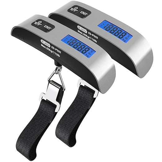 Luggage Scale 2 Pack Dr.meter Travel Scale Essentials Backlight LCD Display 110lb/50kg Luggage Weight Scale Portable Handheld Scale with Rubber Paint, Temperature Sensor, Battery Included
