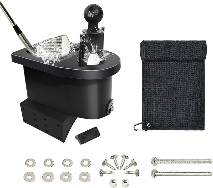 Golf Cart Ball Washer and Club Cleaner Kit with Golf Towel for EZGO, Club Car, Yamaha, Advanced EV, Star EV, Universal & Detachable