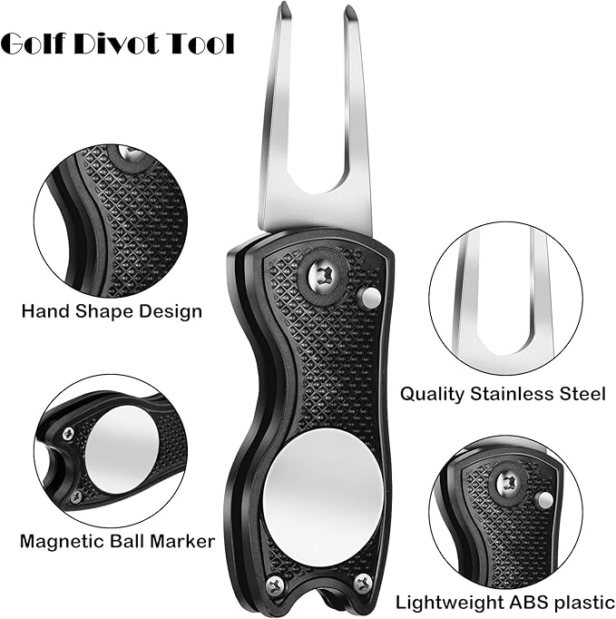 Sumind 22 Pcs Golf Accessories Kit Golf Essentials Club Cleaning Kit for Men Include Cleaning Brush Towel Marking Pen Line Marker Tee Holder with Tee Repair Divot Tool for Christmas Ideal Gift(Black)