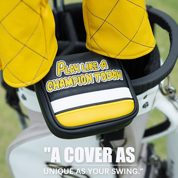 Golf Club Head Covers Premium Leather Golf Driver Fairway(FW) Wood Hybrid(UT) Covers with Number Tags, Golf Mallet Putter Cover Play Like A Champion
