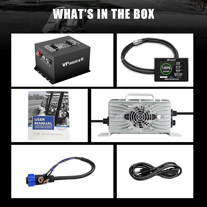 48V 105Ah Mini Lithium Golf Cart Battery,48V Golf Cart Batteries with 22A Lithium Charger,Built-in 200A BMS,Metal Casing,Supports Mobile APP,Touch Monitor,6000+ Cycles,Peak Current 600A
