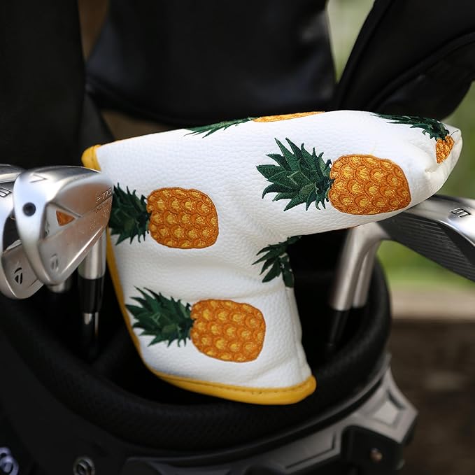 Golf Club Headcover, Premium Leather Embroidery Mallet Putter Cover Blade Head Covers, Stylish Golf Accessories, Great Golf Gifts for Men and Women Golfers
