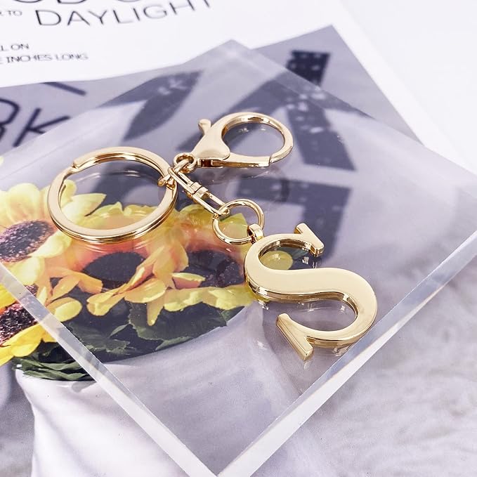LAXPICOL Gold Letter A-Z Keychain for Women Bag Charms Purse Charms For Handbags Metal Alphabet Initial Letter Keychain