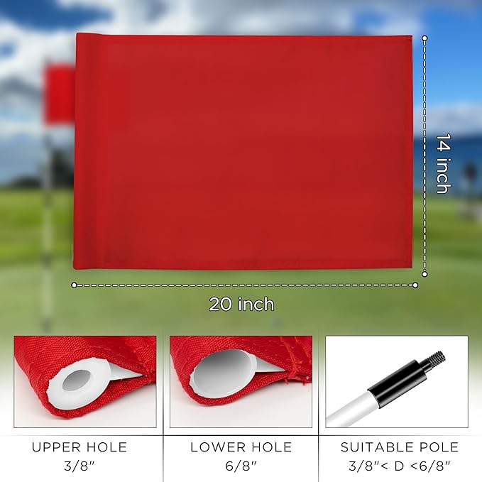KINGTOP Golf Flag 20x14 Inch - Plain Red, 420D Nylon, Tube Inserted - Standard Putting Green Flags for Backyard Practice, Golf Courses, Country Club, 1-Pack