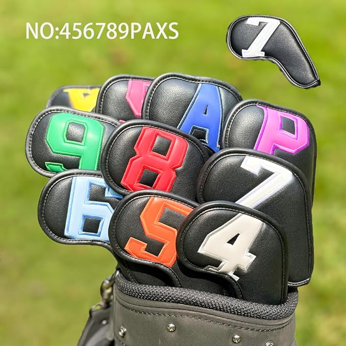 Golf 10pcs Thick Synthetic Leather Golf Iron Head Covers Set Headcover Fit All Brands Callaway Ping Taylormade Cobra Etc. Also Custom Name