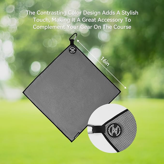 Magnetic Golf Towel with Clip and Cleaning Pocket -Premium Ultra Absorbent and sandfree Waffle Weave Microfiber Towel-Golf Accessories for Golf Bags, Carts or Clubs 16"*16“