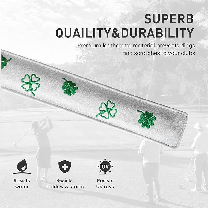 FINGER TEN Golf Alignment Stick Cover Headcover Rods Holder Case Leather 14''× 2'' in USA Black White Green Hold at Least 2 Sticks