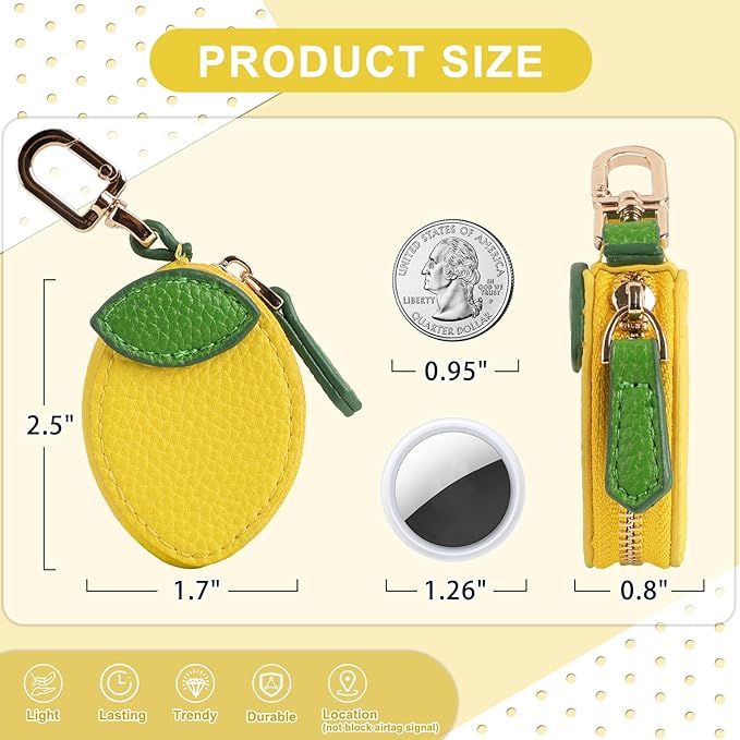 XSUIOY Orange Fruit Coin Purse Keychain Bag Charm, Mini Leather Coin Purse & Pouch Airtag Holder Keychain, Kawaii Bag Charms for Handbag, Tote, Keys, Airtag, Gifts for Girls & Women